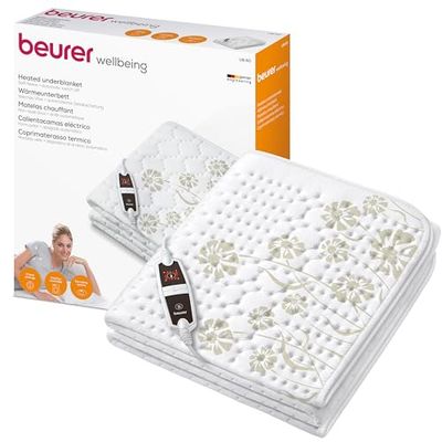 Beurer Cama térmica UB 60, acogedora almohadilla térmica con 4 niveles de temperatura y calentamiento rápido, lavable a máquina, blanca