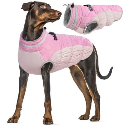 Waterdichte hondenjas, hondenjas, warme winterkleding, winddicht vest voor huisdieren, katoen, gewatteerd, knusse hondenkleding voor bij koud weer voor kleine, middelgrote en grote honden (roze, 3XL)