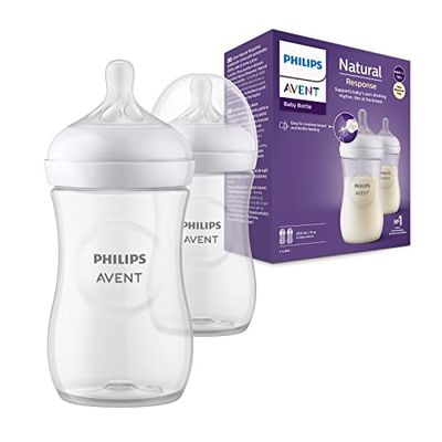 Philips Avent Natural Response-babyfles - 2 babymelkflessen van 260 ml voor pasgeboren en oudere baby's, BPA-vrij, voor 1 maand en ouder (model SCY903/02)