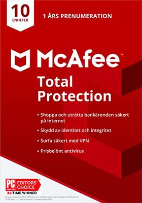 McAfee Total Protection 2022 | 10 enheter | Säkerhetspaket med antivirus | VPN, Lösenordshanterarer | 1 års prenumeration | Via post