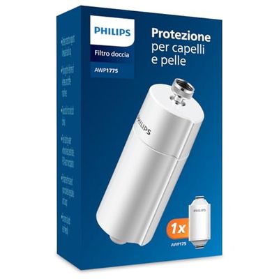 Philips Water Filtro da doccia In-Line, 1 confezione, riduce il CLORO fino al 99%, facile da installare, adatto a tubi e rubinetti standard, Bianco, filtrazione 50.000 L