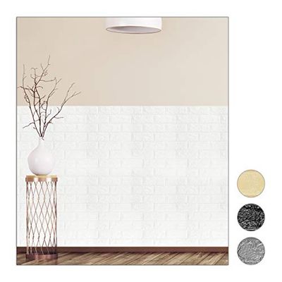 Relaxdays Wandpanelen, zelfklevend, set van 20, decoratieve steenlook, 3D-panelen, zacht PE-schuim, 78 x 70 cm, wit
