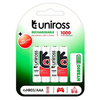 Uniross Pile Ricaricabili Hybrio Ministilo AAA / HR03 Ni-MH 1,2V 900mAh - 1 blister da 4 batterie
