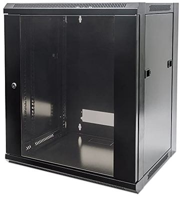 Intellinet Network Cabinet, Wall Mount (Standard), 12U, 450 mm Deep, Black, Flatpack, Max 60 kg, Metal & Glass Door, Back Panel, Removeable Sides, Suitable also for use on a desk or floor, 19 Inch