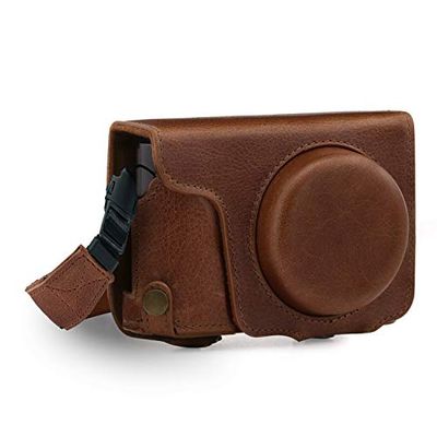 MegaGear Ever Ready - Capa para Panasonic Lumix DC-ZS200/TZ200 (de couro genuíno, com correia) cor castanho escuro