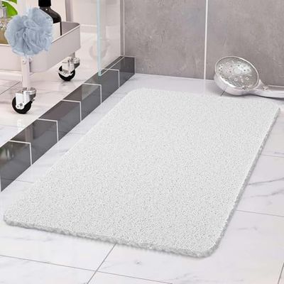 COSYLAND Non-Slip Shower Mat, 40 x 80 cm, Bath Mat Non-Slip with Drain, Soft PVC Loofah Non-Slip Shower Mat, Quick Non-Slip Bath Mat, White