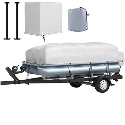 VEVOR Fundas para Barco de 21-24 Pies Cubierta del Barco Tela Oxford 600D Cubierta de Barco Impermeable 7,4 x 3,6 m Cubiertas de pontón Exterior de Poste 137 cm Cubierta Protectora del Motor 2 Postes
