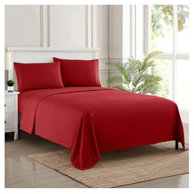 Sweet Home Collection 2038 fios, macio microfibra escovada de qualidade egípcia conjunto de luxo bancada, lençol de baixo e 2 fronhas de almofada, vermelho, Plein