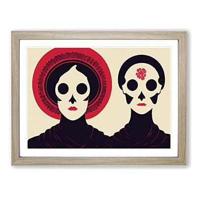 Two Women Abstract Vol.6 H1022 WHT Framed Print for Living Room Bedroom Home Office Décor, Wall Art Picture Ready to Hang, Oak A2 Frame (64 x 46 cm)
