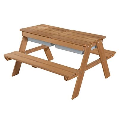 roba Barnsittgrupp Utomhus + Lekkärl - Sittgrupp av väderbeständigt massivträ - Trädgårds sittgrupp & Leksaksbord för barn - Teak