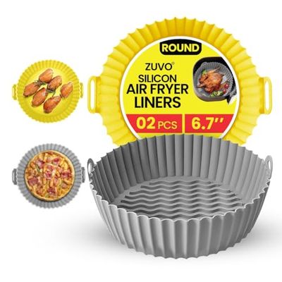 Zuvo Silicon Air Fryer Liners - Pack of 2 - Round Reusable Airfryer Liners for Baking - 6.7 Inches - Ninja, COSORI & Tower Compatible