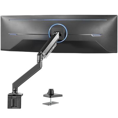 VIVO Premium Aluminium Heavy Duty Monitorarm voor Ultrawide Monitoren tot 49" en 33 LB, Single Desk Mount Stand, Pneumatische Hoogte, Max VESA 100x100, Zwart, STAND-V101G1