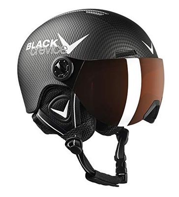 BLACK CREVICE Kids Ski Helmet Leogang I Casque de Ski avec visière Style Pilote différentes Couleurs I Casque de Snowboard pour garçons & Filles I (48-52, Noir Carbone Mat/Blanc)