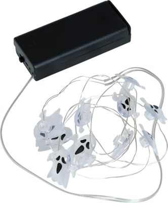 FIESTAS GUIRCA | Battery Operated Ghost LED Garland (120 cm) - Halloween and Themed Party Decoration - Ideal for Lighting and Spooky Atmospheres - White
