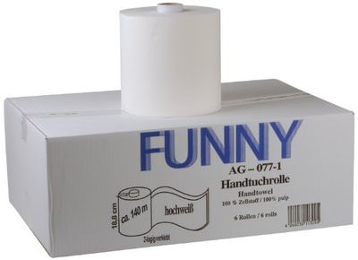 Funny 2-ply roll asciugamano con speciale 5 cm Core, per dosatore Generic, bianco brillante, 19 cm, circa 140 m (confezione da 6)