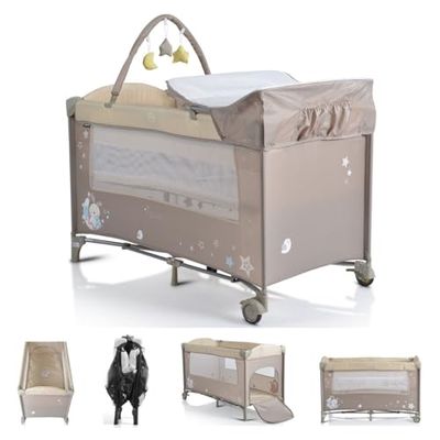 MONi Cama Paraguas de Viaje Sleepy' con Ruedas, colchón, Arco de Juego, Color: Beige marrón