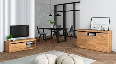 Skraut Home - Ensemble de Meubles de Salon | Table 170 Noire Pieds U 8 convives | Meuble TV 120 | Crédence/Buffet 140 | Chêne et Noir | Style Industriel