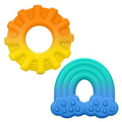 Bright Starts, Mordedores de silicona Chance of Smiles, 2 unidades, fciles de agarrar, sol y arcoris, unisex, a partir de 3 meses