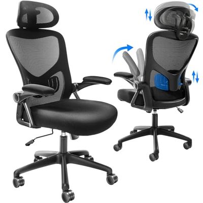 VEVOR Silla de Oficina Ergonómica Soporte Lumbar Ajustable y Reposacabezas Silla de Oficina Reclinable Carga 130 Kg Cómodo Asiento Grueso Base Ancha con Ruedas Giratorias para Oficina en Casa, Negro