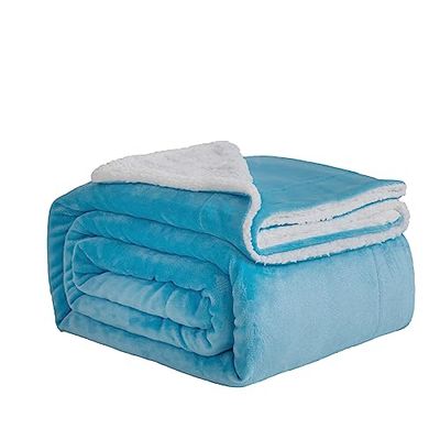 Good Nite Deken 130 x 150 cm omkeerbare Sherpa fleece deken pluizige polyester deken zachte en warme beddekens voor thuis en reizen (blauw, enkel)