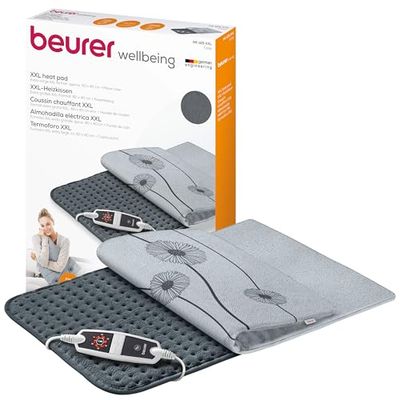 Beurer HK 125 verwarmingskussen, XXL-formaat, met 6 temperatuurinstellingen, automatische uitschakeling en LED-schakelaar, machinewasbaar, grijs, 60 x 40 cm
