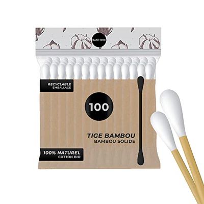 Candore Sachet Coton Tige 100 - Bambou plus solide, tête douce en coton, bâtonnet biodégradable