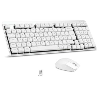 LeadsaiL FA98 Low-Profile Wireless Mechanical Keyboard and Mouse Set, 2.4G Wireless and Comfort Semi-quiet Typing, 98-Key Compact Slim 96% Keyboard for Windows/MacOS PC Laptop - Silver