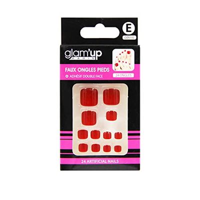 Glam'Up Paris False Nails Full Cover Easy to Use 24 False Nails per Box + Double-Sided Adhesive Rounded Square Shape No. 192 Red