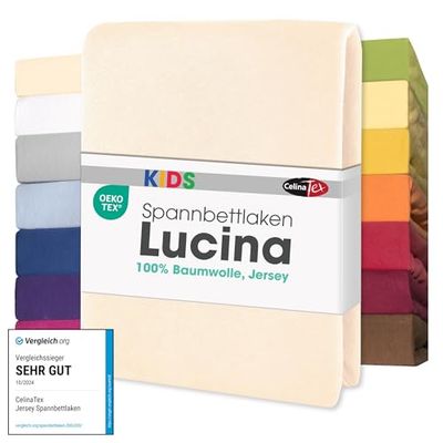 CelinaTex Lucina bebés niños sábanas Ajustables Camas para bebé Camas para niños algodón 2er-Set 60x120-70x140 cm Natural Beis