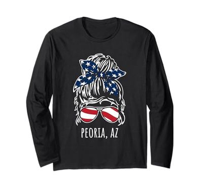 Peoria AZ Messy Hair Bun Ribbon Sunglasses Design Long Sleeve T-Shirt