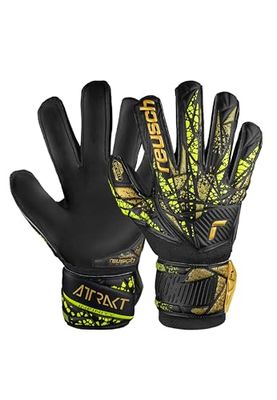 Reusch Attrakt Infinity Finger Support Junior Keepershandschoenen voor kinderen, optimaal voor kunstgras, zwart-goud-geel, 8