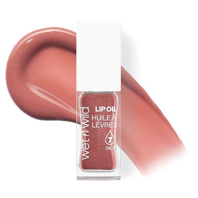 Wet n Wild Tinted Lip Oil, Nourishing & Non-Sticky Brown Lip Gloss Powered by 7 Natural Oils, Lightweight Formula for Mirror-Like Glow Effect, Cocoa Rose Shade