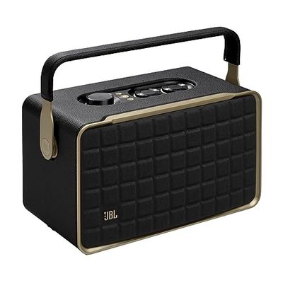 JBL Authentics 300, Smart Home Speaker, Altoparlante Bluetooth Stile Retrò Anni '70 con Griglia Quadrex, Wi-Fi, Assistente Vocale, AirPlay, 8 Ore di Autonomia, Nero, Spina AC UK (tipo G)