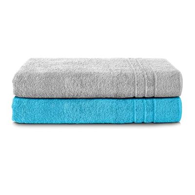 Komfortec Uppsättning av 2 bastuhanddukar, 80 x 200 cm av 100% bomull, XXL bastuhandduk, mjuk, stor, frotté, snabbtorkande, silvergrå/turkos