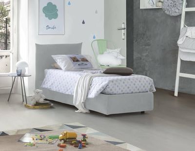 Talamo Italia - Letto singolo Daisy, Letto contenitore con rivestimento in tessuto, 100% Made in Italy, Apertura frontale, con materasso Cm 80x190 incluso, Bianco