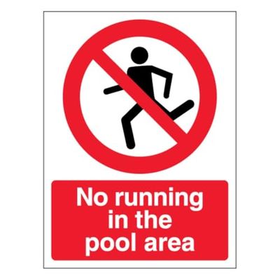 V Safety Panneau de sécurité en plastique rigide Inscription No Running In The Pool Area Portrait 200 x 300 mm 1 mm