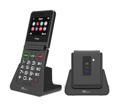 TTfone TT660 Flip Mobile Phone for Seniors - Folding Design, Big Buttons, Emergency Assistance, Long Battery Life - Pay As You Go (Vodafone PAYG, Black, with Dock Charger)