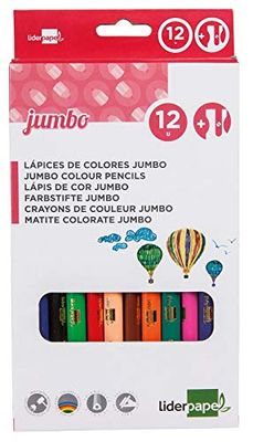 Liderpapel 34249 Crayon Couleur Triangulaire Jumbo Mine Extra-Résistante 174,5 mm Taille-Crayons Offert Boîte de Carton 12 Couleurs Assorties