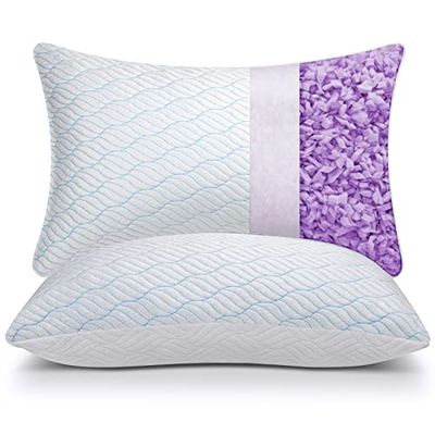 WISHSMILE ZASTION Verkoelende geraspte traagschuim kussens om te slapen, koel koud kussen, queensize set van 2 met rits, verstelbare stevigheid tot warme, zij-, rug- en buikslapers, 2 stuks, 20 x 30