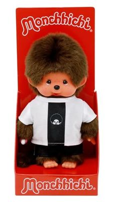 Sekiguchi 253869-Giocatore di Calcio Originale Monchhichi, Alto Circa 20 cm in Peluche Marrone, Colore Black, White, 20 x 11 x 9 cm, 253869