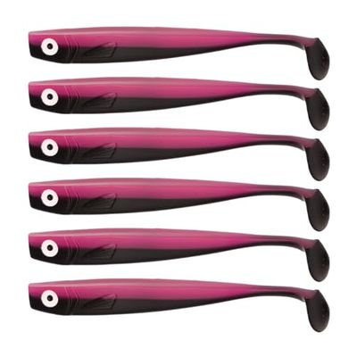 Lot de 6 leurres de pêche Zanderbait - 12 cm - Black Pinki - Leurres de pêche artificiels - Leurres de Sandre - Softbait - Poisson en Caoutchouc