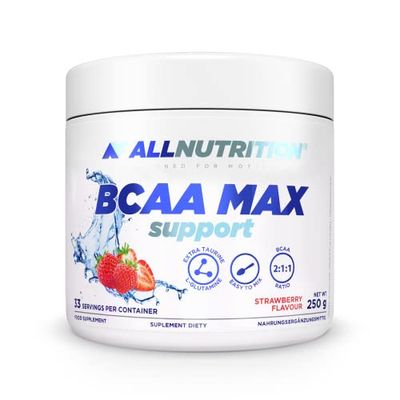 ALLNUTRITION BCAA Max Support - Branched Amino Acids Instant Powder - BCAA Food Supplement with L-Glutamine & Taurine - Supports Post Workout Recovery - 250g Strawberry