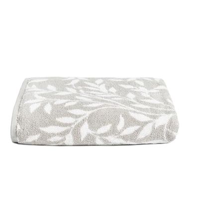 Dreams & Drapes - Grey Leaf Bath Towel (90 x 150cm) - 100% Cotton - Soft Touch & Fluffy - Botanical Vintage Towel in Grey - Grey Floral Towel - Grey Bath Towel/Bath Sheet - Bathroom Accessory