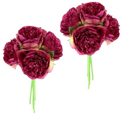 Flair Flower Ramo de Rosas Artificiales, Ramo de Rosas Artificiales, Ramo de Rosas Artificiales, Ramo de Flores de Seda, Ramo de Flores, arreglos Florales, Rosas campesinas, peonías, Juego de 2