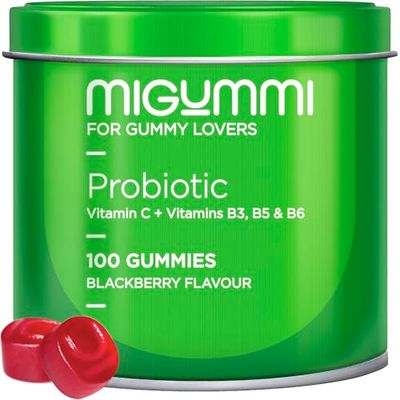 Gommes Probiotiques Intestinaux - 100 Gummies au goût naturel de mûre - Probiotiques, Vitamine C, B3, B5, B6 - Flore intestinale, Gaz et Ballonnements - Bifidobacterium, Lactobacillus - Végétaliennes