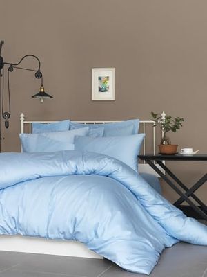 Luxurious Satin Super King Fitted Sheet (FR/IT/ES/DE) - 100% algodón, 180 x 200+30 cm, Cuenta de Hilos 210, Lavable a máquina a 30 °C, Elegante Color Azul