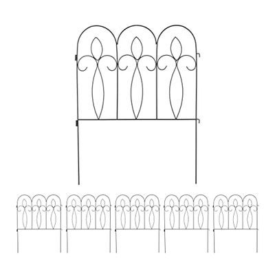 Relaxdays Clôture Jardin en métal, 6 éléments avec Ornements, H x L: 81 x 63 cm, Bordures à Planter, Noir