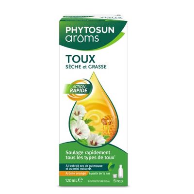 PHYTOSUN Arôms SIROP TOUX Sèche & Grasse Adulte - Naturel -Sirop Pour Le Soulagement De La Toux Sèche et Grasse – Action Rapide - 1 X 120 Ml