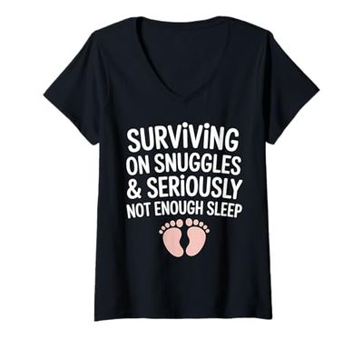 Womens Snuggle Seriously Not Enough Sleep Funny Baby New Mom Dad V-Neck T-Shirt