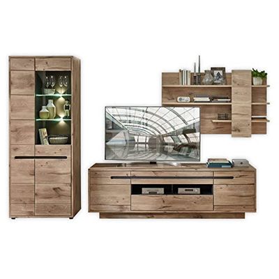 Stella Trading Bellano Ensemble Complet de Mur de Salon avec éclairage LED en chêne Viking et Graphite, Bois d'ingénierie, TV-Wohnlösung 1